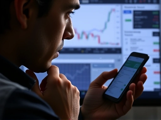 한 손은 턱을 괴고 다른 손으로는 스마트폰을 응시하며 신중하게 정보를 분석하는 사람의 옆모습