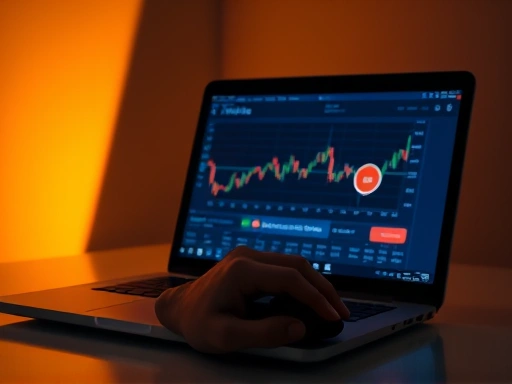 어둠 속에서 한 줄기 빛이 노트북 화면을 비추고 있으며, 화면에는 긍정적인 추세로 전환된 주식 차트와 투자 원칙이 명시된 메모가 함께 클로즈업된 모습