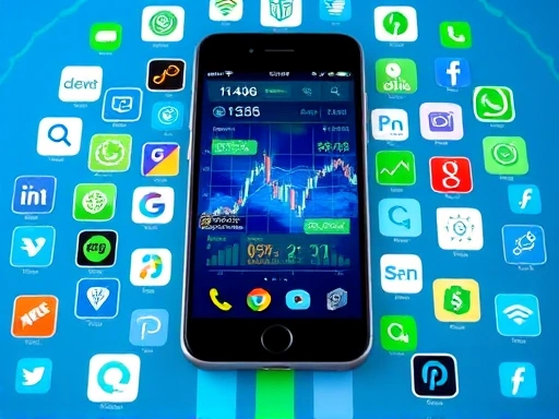 스마트폰 화면에 다양한 주식 투자 앱 아이콘이 배열되어 있는 모습