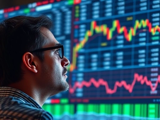 주식 시장의 복잡한 차트를 초보 투자자가 진지하게 응시하는 모습