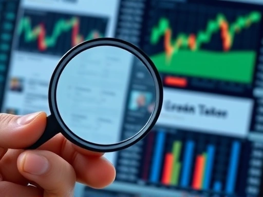 돋보기를 들고 주식 차트와 토론방 게시글을 면밀히 분석하는 사람의 클로즈업.