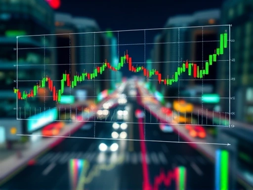 투명한 유리 화면에 주식 차트와 그래프가 표시되는 모습