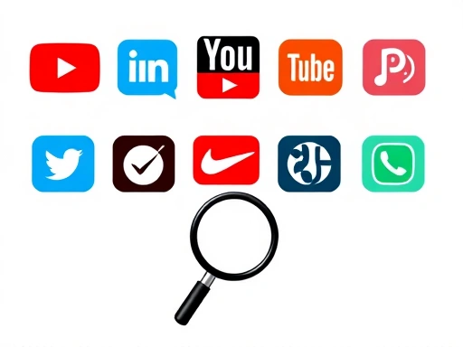 각기 다른 유튜브 채널 로고들이 아이콘 형태로 배열되어 있고, 그 아래에 돋보기 아이콘이 놓여있어 정보 선별의 중요성을 나타냄, 깨끗하고 간결한 디자인과 밝은 색상으로 정보 전달의 명확성을 강조.