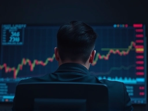 손실로 인해 좌절한 투자자가 주식 차트 앞에서 고뇌하는 모습