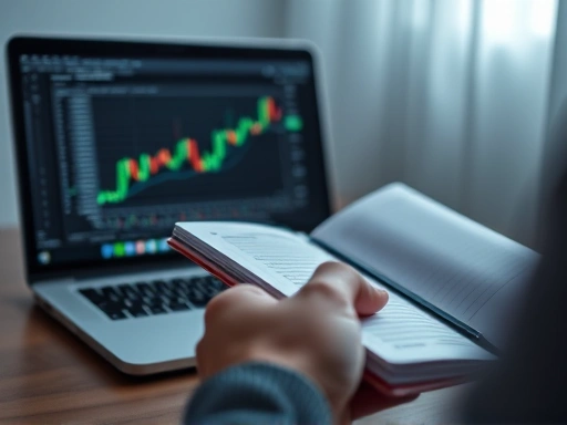 주식 차트를 확대해서 보여주는 노트북 화면에 포커스.