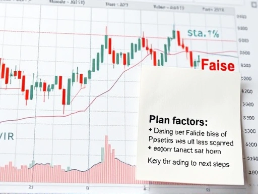 복잡한 주식 차트와 함께 손실 발생 지점을 표시하는 붉은색 마크.