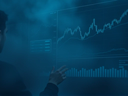 투자자들이 안개 속에서 복잡한 그래프와 뉴스를 보며 혼란스러워하는 모습