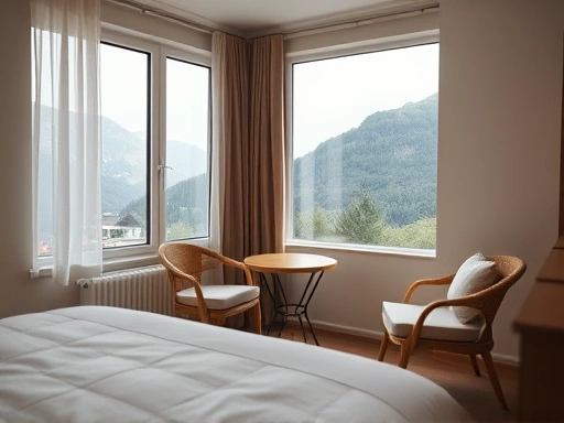 펜션 내부의 깔끔하고 모던한 객실 클로즈업.