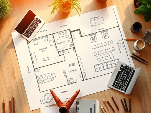 아파트 평면도 위에 리모델링 계획이 스케치된 이미지