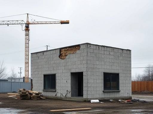 오래된 원룸 건물의 외벽에 금이 가 있거나 노후된 모습