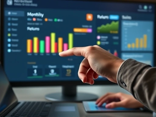 근접 촬영된 손이 마우스나 터치펜으로 대시보드 화면의 특정 부분을 가리키고 있는 모습