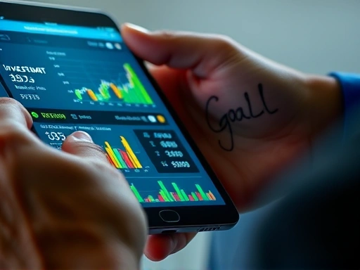 스마트폰이나 태블릿 화면에서 복잡한 투자 데이터를 분석하는 모습