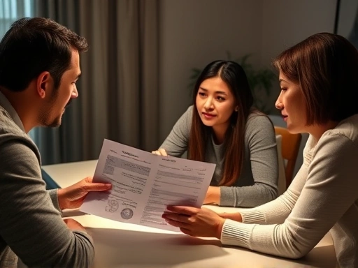 가족들이 테이블에 모여 앉아 진지하게 대화하는 모습