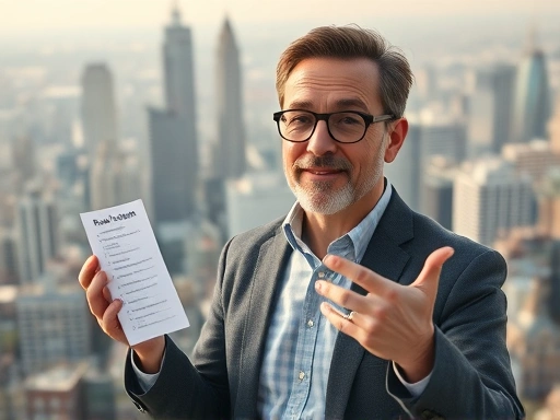 넓은 통찰력을 가진 전문가가 부동산 투자 체크리스트를 손으로 가리키는 장면