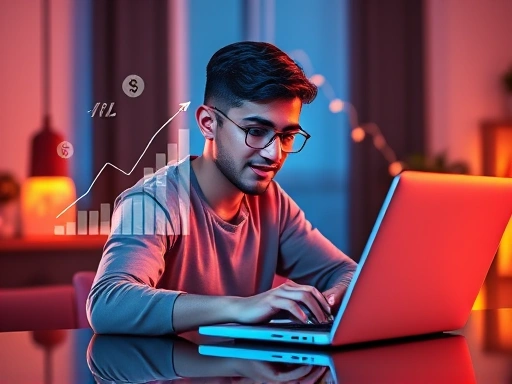 노트북을 사용하는 젊은 남성이 재무 계획을 세우는 모습