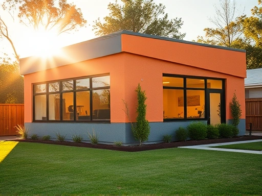 아늑하고 현대적인 느낌의 소규모 건물이 햇살을 받아 빛나고 있다.