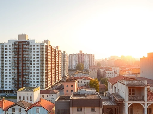 대조적인 두 개의 지역을 상징하는 건물 스카이라인.