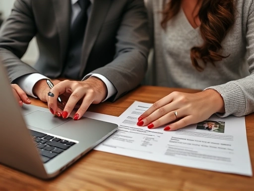 노트북 앞에 앉아 대출 서류를 검토하고 있는 신혼부부의 모습