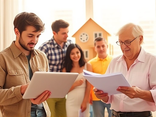 나이대가 다른 세 명의 사람들이 각자의 연령에 맞는 부동산 투자 계획을 세우는 모습