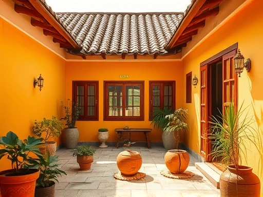 아름다운 기와지붕과 고즈넉한 한옥의 정취가 느껴지는 게스트하우스 전경.