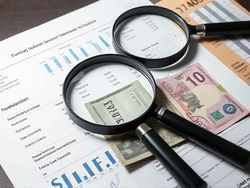 여러 개의 돋보기가 복잡한 해외 법률 문서와 통계 차트를 자세히 들여다보는 모습