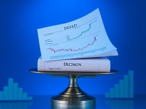 두 개의 저울 위에 각각 주식 차트와 건물 등기부등본이 놓여 균형을 이루는 클로즈업 사진.