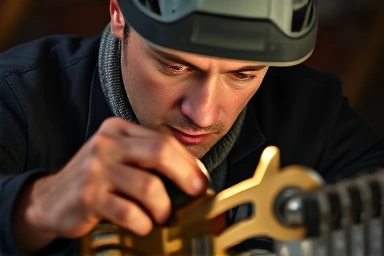 세밀하게 작업 중인 건설 작업자의 클로즈업 이미지