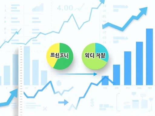 다양한 종류의 금융 그래프와 상향, 하향 화살표가 혼재되어 있는 추상적인 배경 이미지