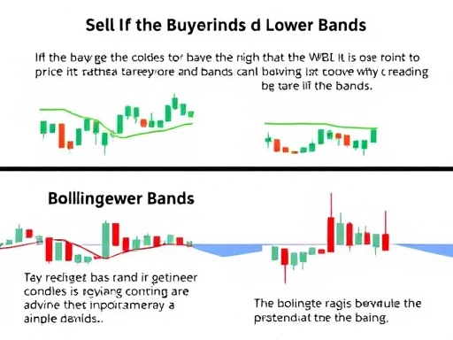 볼린저 밴드의 상단 및 하단 밴드에 가격이 도달했을 때 매매 시점을 결정하는 전략을 보여주는 클로즈업 이미지