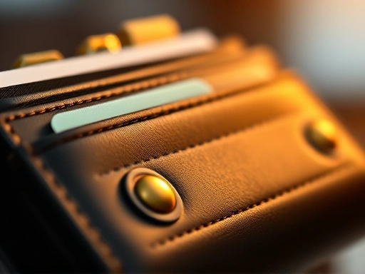 디지털 지갑 클로즈업, 금전적 가치와 투자 결정을 상징, 따뜻한 황금색 조명으로 신중함과 기대를 표현