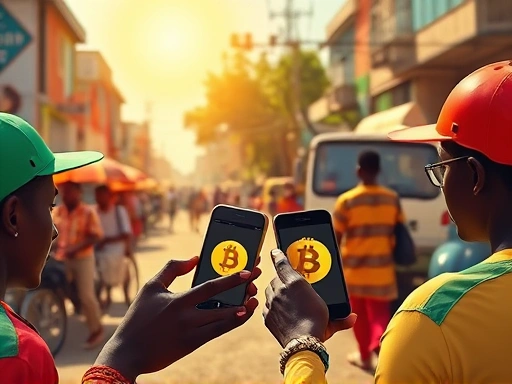 아프리카 시장에서 비트코인의 상승 추세를 보여주는 생생한 이미지