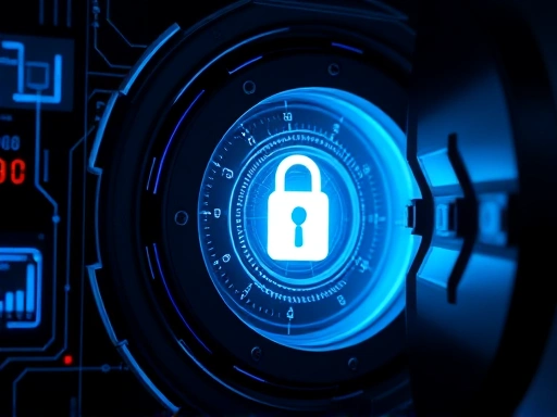 디지털 금고, 사이버 공간, 개인 키를 잃어버린 절망적인 표정, 푸른색과 검은색, 미래지향적인 기술, 사이버펑크 스타일의 조명