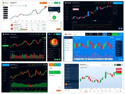 다양한 암호화폐 거래소 인터페이스와 거래 화면을 보여주는 이미지
