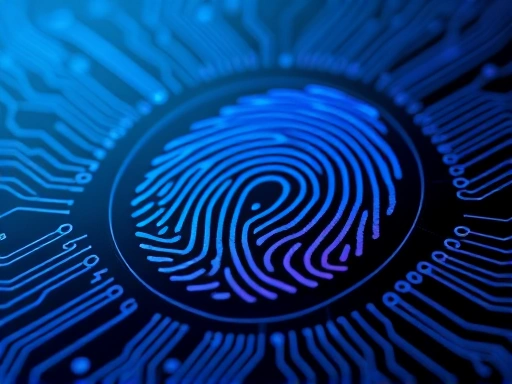 복잡한 회로망과 연결된 지문 스캐너의 클로즈업 이미지