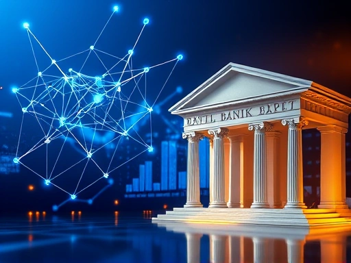 암호화폐와 전통 금융 시스템 간의 역동적인 상호작용을 보여주는 이미지