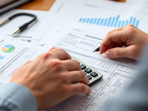 세금 보고서를 작성하는 사람의 클로즈업 이미지