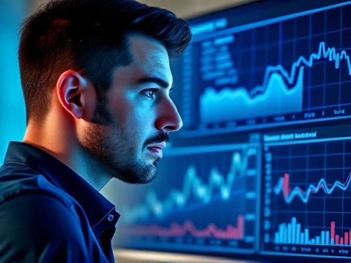 데이터 분석가가 복잡한 그래프와 차트가 있는 대시보드를 검토하는 모습