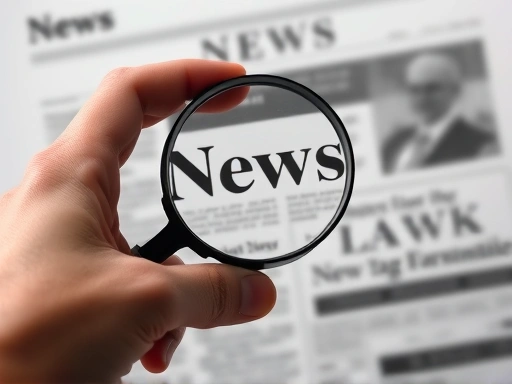 돋보기로 뉴스 기사를 확대하여 검토하는 손을 클로즈업한 이미지