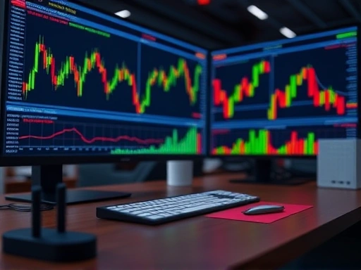 다채로운 색상으로 강조된 그래프와 차트가 있는 트레이딩 데스크를 보여주는 이미지