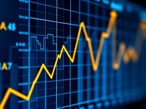 클로즈업된 디지털 디스플레이는 암호화폐 반감기 주기와 관련된 상승 추세선을 보여줍니다.