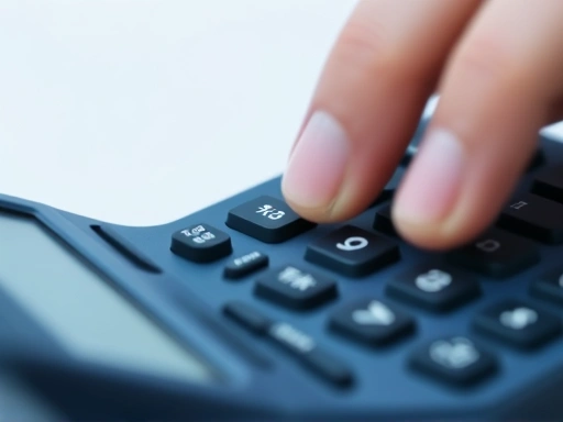 클로즈업 샷은 세금 계산기의 키를 누르고 있는 손