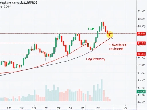 암호화폐 차트 분석, 밝은 색상과 명확한 라인으로 강조된 지지선과 저항선, 투자 결정 순간의 긴장감과 기대감을 표현하는 이미지