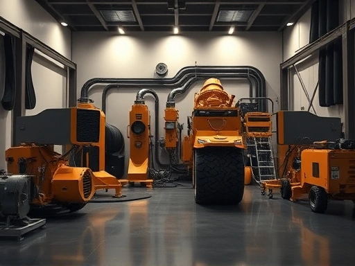 다양한 채굴 장비가 설치된 실내를 보여주는 고요한 분위기