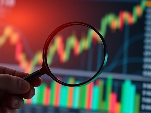 확대경으로 암호화폐 차트를 분석하는 손, 세밀한 초점과 따뜻한 조명을 사용하여 신중한 분석과 재정적 통찰력의 느낌을 강조하는 두 번째 이미지