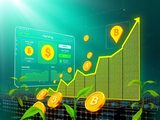 암호화폐를 예치하고 보상을 받는 이자농사의 개념을 시각적으로 보여주는 이미지