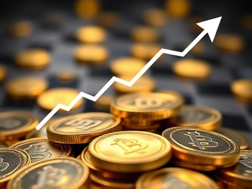 채굴 작업의 수익성을 상징하는 그래프가 빛나는 동전 이미지