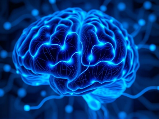 뇌 회로가 복잡하게 얽혀있는 클로즈업, 푸른색과 차가운 조명으로 냉철하고 분석적인 느낌을 강조하는 두 번째 이미지