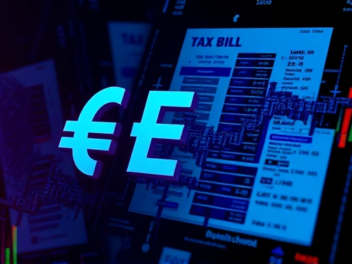 해외 거래소 로고와 복잡한 세금 계산서 이미지