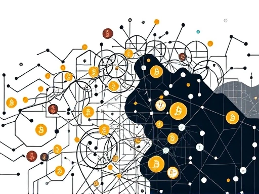디파이 투자 위험 요소 분석: 여러 암호화폐와 복잡한 스마트 계약이 얽힌 디파이(DeFi) 투자 환경을 보여주는 이미지