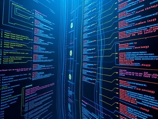 디파이 투자 심층 분석: 디파이(DeFi) 투자 시 고려해야 할 스마트 계약의 복잡성과 잠재적 보안 취약점을 상징적으로 나타내는 이미지